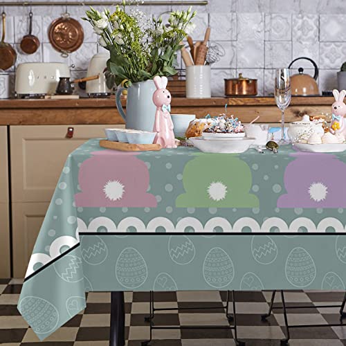 Rechteckig Tischtuch Frohe Easter Kaninchen Gedruckt Ei Grün Polka Punkte Wasserdicht Tischdecken Schmutzabweisend Abwaschbar Tischwäsche, Für Esszimmer, Picknick, 137x183cm von Generic