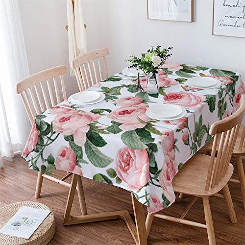 Rechteckig Tischtuch Frühlingssaisonblume Blüht Rosa Blütenknospen Tischwäsche Abwaschbar Auslaufsicher Geburtstagstischdecke, Für Cafe, Picknick, 137x183cm von Generic