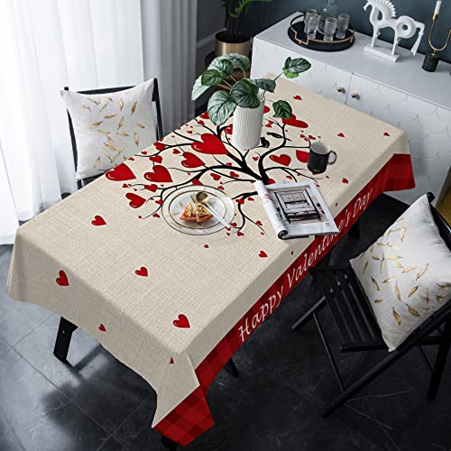 Rechteckig Tischtuch Happy Valentinstag Liebe Herz Baum Textur Drucken Tischdecke Dekoration Abwaschbar Wasserdicht Tischdecken, Für Cafe, Geburtstag, 137x183cm von Generic