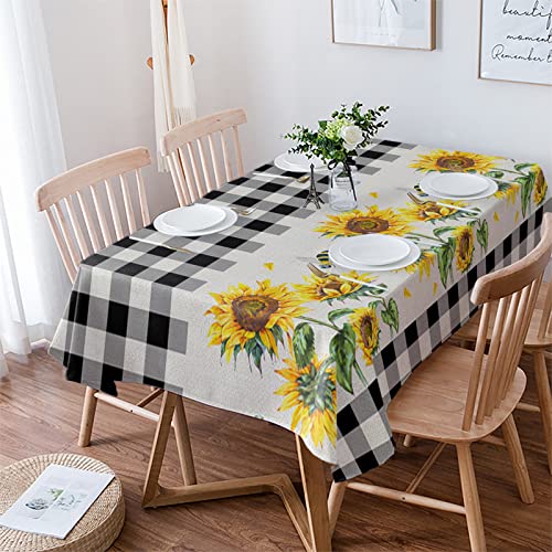 Rechteckig Tischtuch Sonnenblumen Sommer Farm Stil Rustikal Schwarz Weiß Buffalo Plaid Wiederverwendbar Tischwäsch Dekoration Abwaschbar Outdoor Tischdecke, Für Mottoparty, Cafe, 137x183cm von Generic