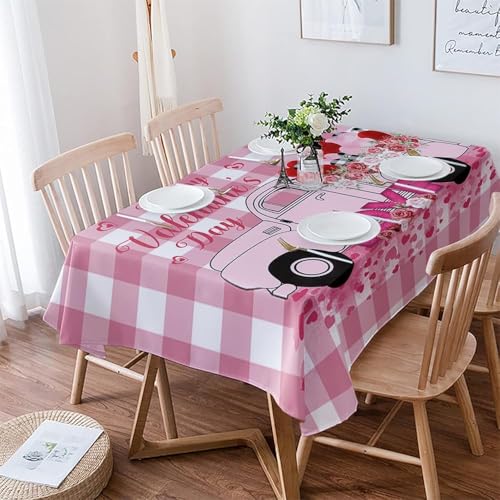 Rechteckig Tischtuch Valentinstag LKW Liebe Blume Rosa Plaid Drucken Tischdecke Pflegeleicht Abwaschbar Wasserdicht Tischdecken, Für Esszimmer, Innen- & Außenbereich, 137x183cm von Generic