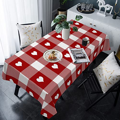 Rechteckig Tischtuch Valentinstag Romantische Liebe Herz Rot Weiß Plaid Tischwäsche Abwaschbar Sanft Wasserdicht Tischdecken, Für Esszimmer, Tischplatte, 137x183cm von Generic