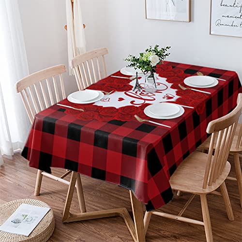 Rechteckig Tischtuch Valentinstag Schwarz Rot Buffalo Plaid Liebe Herz Tischwäsche Abwaschbar Auslaufsicher Party Tischdecke, Für Home, Party, 137x183cm von Generic