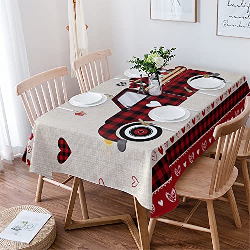 Rechteckig Tischtuch Valentinstag Schwarz Rot Buffalo Plaid Truck Mit Gnomen Wasserdicht Tischdecken Sanft Dekoration Abwaschbar Tischtuch, Für Party, Partyzubehör, 137x183cm von Generic