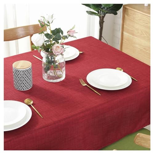 Rechteckige Tischdecke Aus Baumwolle Leinen, Für Heim- Und Partys Festivals, Picknicks, Küchen, Hochzeiten (Wine Red 110 * 140CM) von Generic