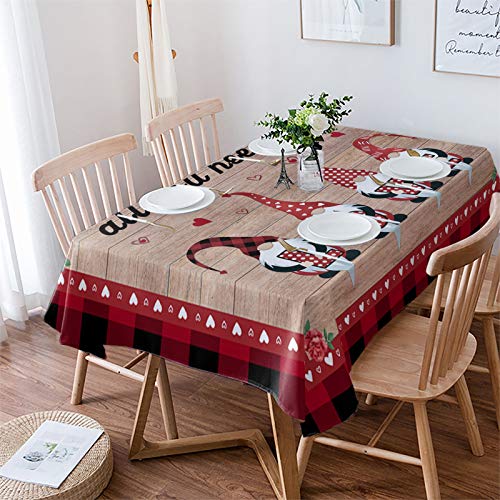 Rechteckige Tischdecke Happy Valentine's Day GNOME Auf Buffalo Plaid Holzmaserung Wiederverwendbar Tischwäsch Pflegeleicht Dekoration Abwaschbar Tischtuch, Für Cafe, Karneval, 137x183cm von Generic