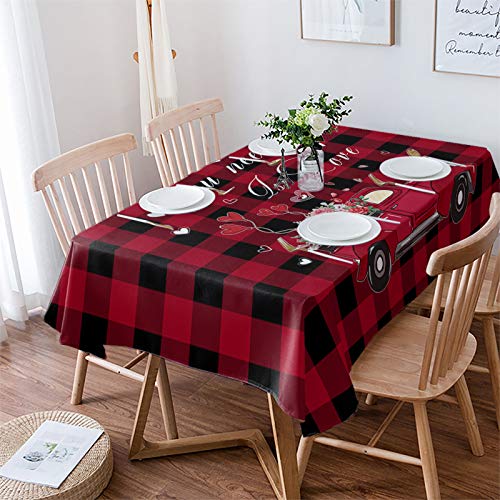 Rechteckige Tischdecke Happy Valentinstag Ballons LKW Auf Buffalo Red Plaid Tischwäsche Schmutzabweisend Abwaschbar Wasserdicht Tischdecken, Für Picknick, Karneval, 137x183cm von Generic