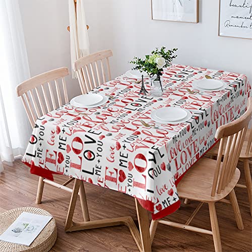 Rechteckige Tischdecke Schwarz Rot Me and You Rot Liebe Herz Valentinstag Tischwäsche Abwaschbar Auslaufsicher Geburtstagstischdecke, Für Abendessen, Garten, 137x183cm von Generic