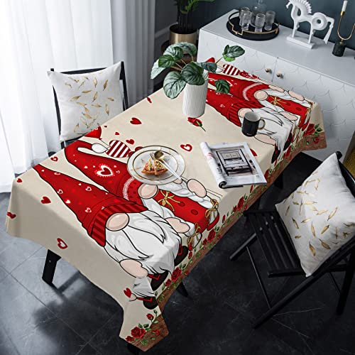 Rechteckige Tischdecke Valentines Liebe GNOME Rotes Herz Blume Retro Holzmaserung Abwaschbar Tischtuch Abwaschbar Auslaufsicher Tischwäsche, Für Küche, Cafe, 137x183cm von Generic