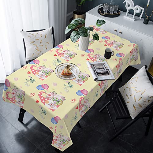 Rechteckige Tischdecke Valentinstag GNOME Herz Luftballons Gelb Drucken Tischdecke Pflegeleicht Dekoration Abwaschbar Tischtuch, Für Karneval, Hochzeit, 137x183cm von Generic