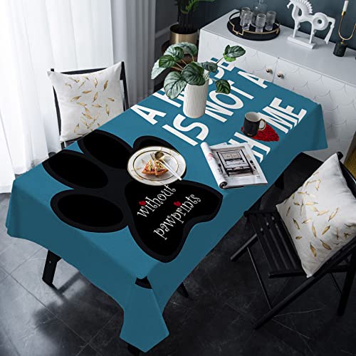 Rechteckige Tischdecke Valentinstag Haustier Hund Pfotenabdruck Schwarz Blume Blau Geburtstagstischdecke Abwaschbar Auslaufsicher Tischwäsche, Für Hochzeit, Tischplatte, 137x183cm von Generic