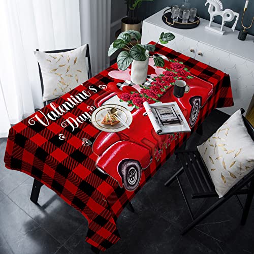 Rechteckige Tischdecke Valentinstag LKW Liebe Blume Rot Plaid Wasserdicht Tischdecken Dekoration Schmutzabweisend Garten Tischdecke, Für Cafe, Mottoparty, 137x183cm von Generic