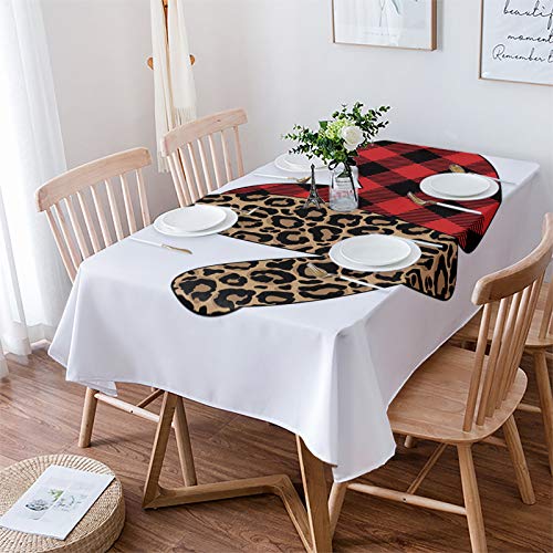 Rechteckige Tischdecke Valentinstag Leopardenmuster Rot Plaid Liebe Herz Geburtstagstischdecke Abwaschbar Auslaufsicher Tischwäsche, Für Party, Abendessen, 137x183cm von Generic