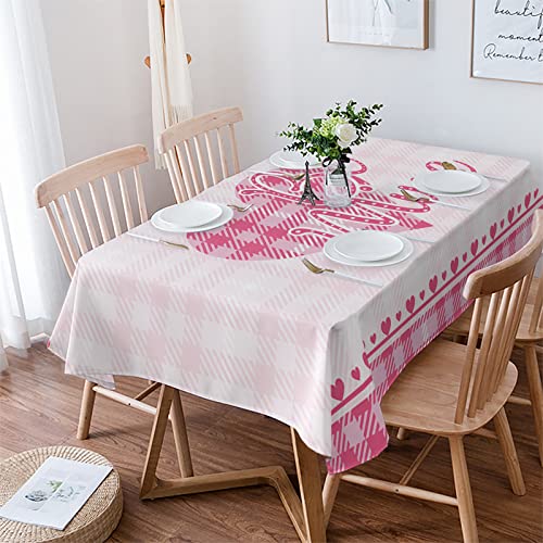 Rechteckige Tischdecke Valentinstag Liebe Herz Rosa Weiß Karierte Textur Wasserdicht Tischdecken Abwaschbar Auslaufsicher Tischwäsche, Für Home, Küche, 137x183cm von Generic