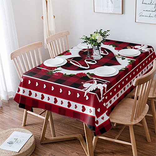 Rechteckige Tischdecke Valentinstag Liebe Herz Schwarz Rot Buffalo Plaid Party Tischdecke Dekoration Pflegeleicht Drucken Tischdecke, Für Party, Geburtstag, 137x183cm von Generic