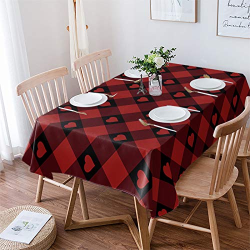 Rechteckige Tischdecke Valentinstag Rotes Liebesherz Auf Schwarz Rot Buffalo Plaid Wasserdicht Tischdecken Pflegeleicht Abwaschbar Party Tischdecke, Für Picknick, Partyzubehör, 137x183cm von Generic