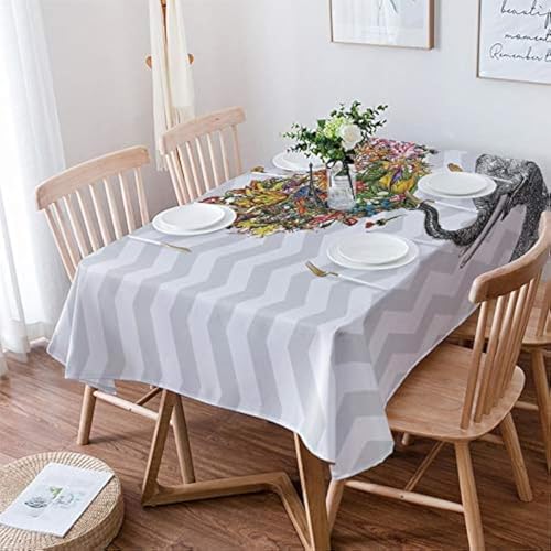 Rechteckige Tischdecke Zeitung Elefant Azteken Blumenmuster Tischwäsche Dekoration Abwaschbar Tischdecke Für Küche, Für Hochzeit, Picknick, 137x183cm von Generic