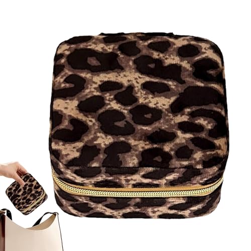 Reise-Schmuckkästchen Leopard,Leopard-Schmucketui - Ohrringe-Display-Tabletts aus Leder,Kleine Paar-Ringbox, tragbare Schmuckschatulle, Halskette, Ohrringe, Etui für Frauen und Mädchen von Generic