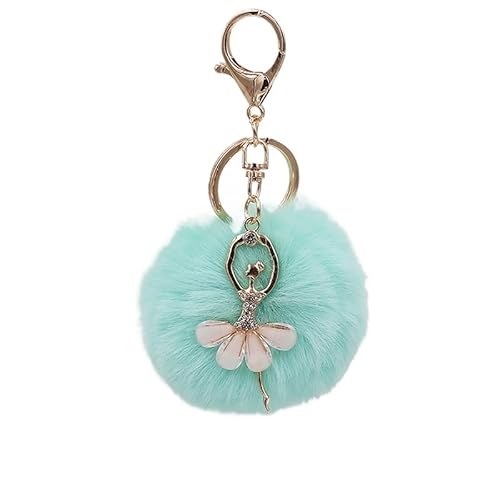 Reizende Strass Intarsien Tanz Ballett Mädchen Flauschige Pom Pom Schlüssel anhänger für Mädchen Tasche Handwerk Dekoration Damen Schlüssel Ringe von Generic