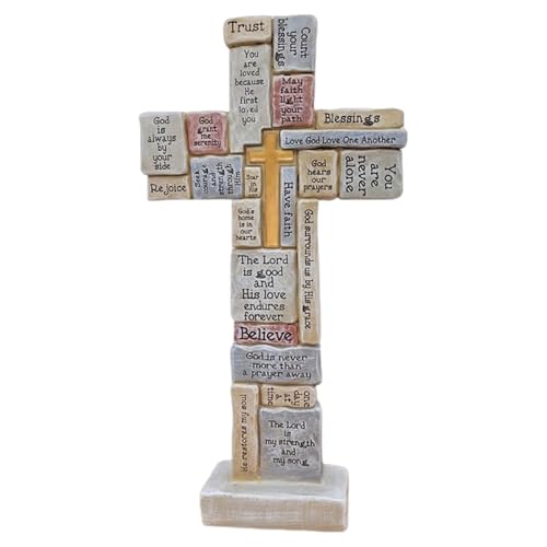 Religiöse Christliche Kreuzstatue – Glaubensdekoration Auf Dem Tisch, Kreuz Mit Motivierenden Sätzen | Perfekt Für Kirche, Heimdekoration, Wohnzimmerdekoration, Inspirierende Geschenke Oder Spirituell von Generic