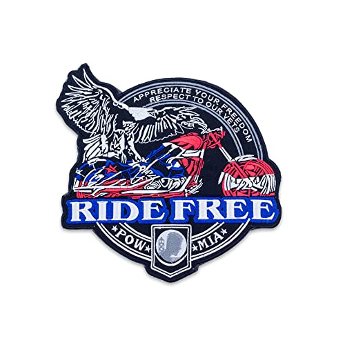 Ride Free Patriotischer Motorrad-Adler, bestickter Rückenaufnäher, POW MIA Design, rot, weiß, blau von Generic