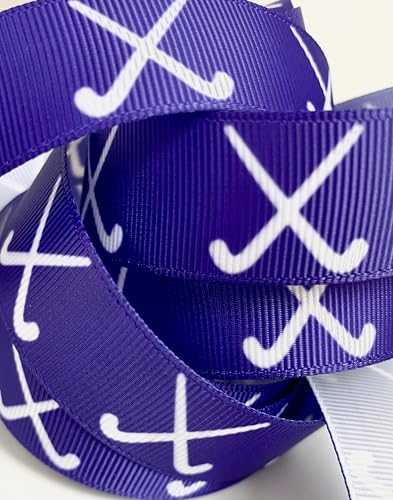 Ripsband, violettes Band mit weißen Feldhockeyschlägern. 2,2 cm breit – 9,1 m, 100 % Polyesterband, Spaß für alle Feldhockey-Bastelarbeiten, Schleifen und Nähprojekte von Generic