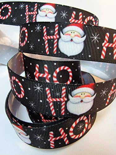 Ripsband – HO HO HO Weihnachtsmann-Druck, 2,2 cm breit, 9,1 m, ideal für Schleifen, Dekorieren und Urlaubsbastelarbeiten. Polyesterband von Generic