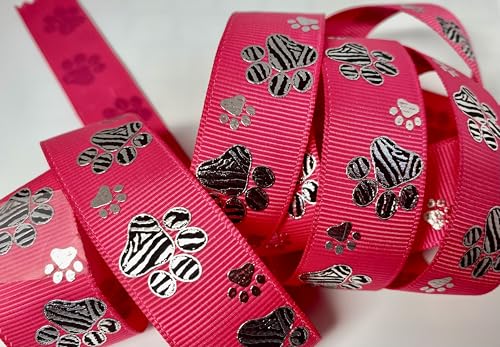 Ripsband – Schockierendes rosa Band mit schwarzen und silberfarbenen Folienpfotenabdrücken – 2,2 cm breit – 4,5 m – für Haarschleifen, Haustierhandwerk und Nähen, Polyester-Ripsband Ripsband – Schockierendes rosa Band mit schwarzen und silberfarbenen Folienpfotenabdrücken – 2,2 cm breit – 4,5 m – für Haarschleifen, Haustierhandwerk und Nähen, Polyester-Ripsband von Generic