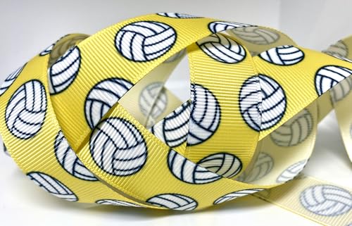 Ripsband – gelber Volleyball-Druck – 2,2 cm breit – 9,1 m – 100 % Polyesterband, ideal für Team-Haarschleifen und Volleyball-Team-Bastelarbeiten von Generic