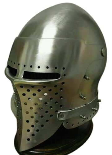 Ritter Rüstungshelm Kreuzritter Helm Visier Rüstung Helm Europäischer Gesichtsschließhelm Bascinet Helm LARP Rüstung Helm Cosplay Helm Hounskull Helm Halloween von Generic