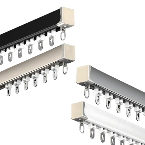 Robuste Vorhangschiene Hochleistungs Deckenvorhangschiene 1m, 2m, 3.0m, 4.0m, 5m Einzel Gardinenstange Mit 9 Rollen Pro Meter Vorhangschienen Für Schlafzimmer, Erkerfenster(Schwarz,1.0M/3.3FT) von Generic