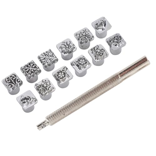 Robustes Zink -Legierung Stempel Stempel Punch Tool Set mit Griff für -Lederferien - 12 Prozent Tang Dynastie Blumenmuster Stamper für Gemüselederprojekte von Generic