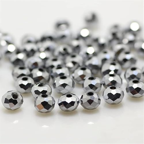 Rondelle-Perlen, 2 mm, 4 mm, 6 mm, 8 mm, facettierte Kristallperlen, Glasperlen, lose Abstandshalter, runde Perlen für Schmuckherstellung (6 mm, 50 Stück, glänzendes Silber) von Generic