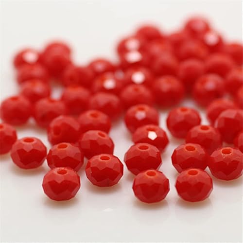 Rondelle-Perlen, 2 mm, 4 mm, 6 mm, 8 mm, facettierte Kristallperlen, Glasperlen, lose Abstandshalter, runde Perlen für Schmuckherstellung (Rot (massiv, 4 mm, 120 Stück) von Generic