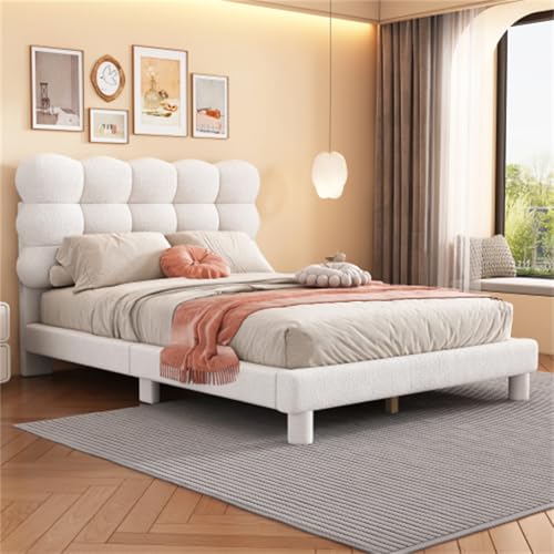 Rosa Gepolstertes Bett Mit Dreifach Verstellbarem Kopfteil Und Verstärkter Basis, Flachbett Mit Plüschstoff Und MDF Für Teenager-, Kinder- Und Erwachsenenzimmer(Size:140 * 200,Color:style1) von Generic