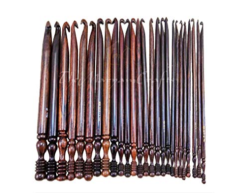 Rosewood 15er Set Häkelnadeln 3,5 mm bis 25 mm, Holzgarn Häkelnadeln | Graviert mit Größen | Muttertagsgeschenk (15 Stück) von Generic