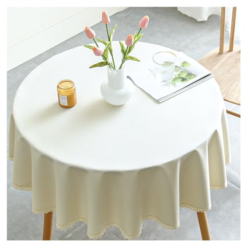 Runde Tischdecke Aus Baumwolle Und Leinen, Pflegeleicht, Ideal Für Wohnzimmer Und Esszimmer, Starke Haltbarkeit (Beige 280cm) von Generic