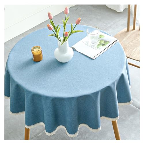 Runde Tischdecke Aus Baumwolle Und Leinen, Pflegeleicht, Ideal Für Wohnzimmer Und Esszimmer, Starke Haltbarkeit (Blue 200cm) von Generic