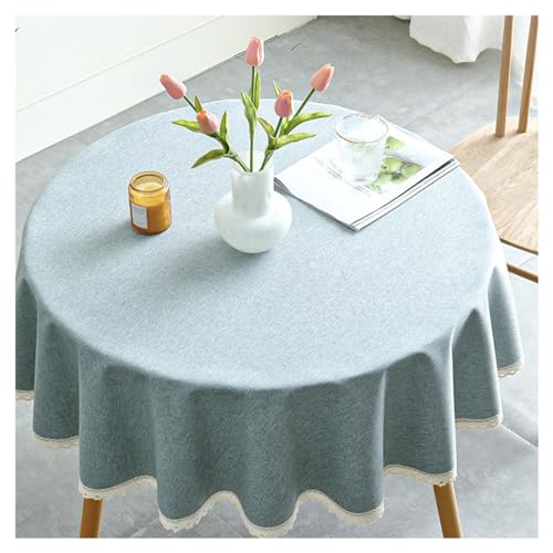 Runde Tischdecke Aus Baumwolle Und Leinen, Pflegeleicht, Ideal Für Wohnzimmer Und Esszimmer, Starke Haltbarkeit (Light Blue 280cm) von Generic