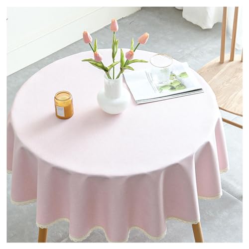 Runde Tischdecke Aus Baumwolle Und Leinen, Pflegeleicht, Ideal Für Wohnzimmer Und Esszimmer, Starke Haltbarkeit (Pink 280cm) von Generic