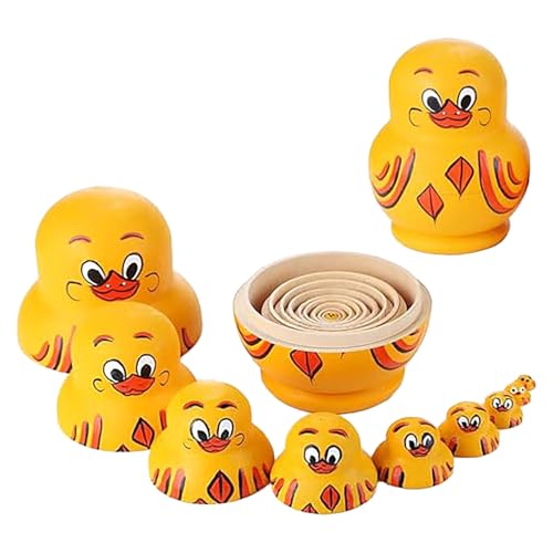 Russische Matroschka Puppen Spielzeug Set, 10-teilige Gelbe Matroschka Ente Holz, Russische Matroschka Puppen Für Kinder, Russische Stapelpuppen Tischdekoration Für Schränke (Gelb, 10cm) von Generic