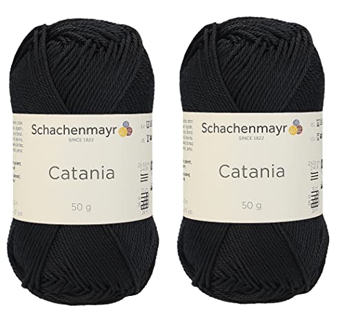 SMC Catania Originals 100 % merzerisiertes Baumwollgarn, insgesamt 100 g, 50 g, 125 m, Amigurumi Garn Fine-Sport 2 (110 Schwarz) von Generic