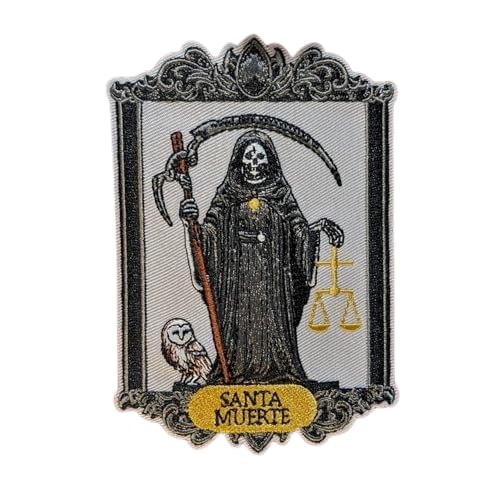 Generic Santa Muerte Patch Folk Saint Our Lady of Holy Death Nuestra Señora de la Santa Muerte Sensenmann spiritueller Schutz Liebe Wohlstand Gute Gesundheit Glücksheilung bestickt zum Aufbügeln 12,7 von Generic