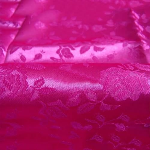 Satinstoff Meterware, 3/5/10 m, Brokat-Satinstoff mit Rosenblumen zum Nähen, seidig weicher Stoff pro Yard, Fuchsia, 150 cm x 10 m von Generic