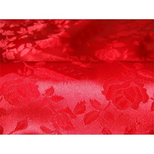 Satinstoff Meterware, 3/5/10 m, Rosenblumen-Brokat-Satinstoff zum Nähen, seidig weicher Stoff pro Yard, Rot, 150 cm x 10 m von Generic