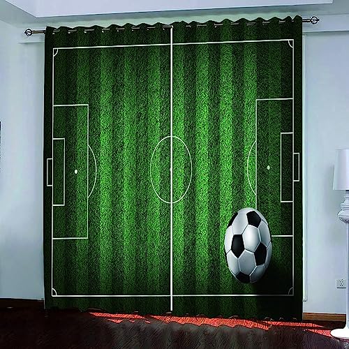 Schattierung Vorhänge 2Er Set 3D Sport Fußball Druck Isolierung Schalldichte Kinder Gardinen Blickdicht Mit Ösen Vorhang Fenster Für Wohnzimmer SCHL von Generic