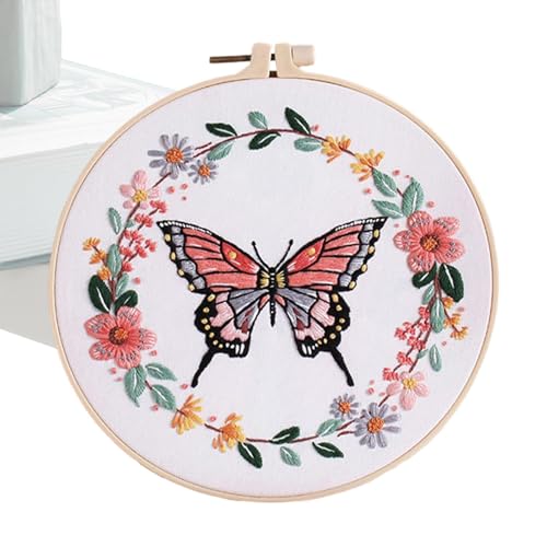 Schmetterling Blumenstickerei Set, Tierstickerei Praxis Set - Bunte Nähkunst Set | Runde Stickset für Anfänger, Nähset für Weihnachten, Neujahr, Tha von Generic