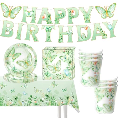 Schmetterling Partygeschirr Set,42 Stück Schmetterling Deko Geburtstag Partygeschirr,Schmetterlinge Pappteller Kindergeburtstag Set,Tischdecke Teller Becher Servietten zum Geburtstagsdeko-10 Gäste von Generic