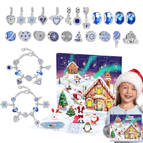 Schmuck-Adventskalender für Mädchen, 24-Tage-Weihnachts-Countdown-Kalender-Armband-Set - Weihnachts-Adventskalender 2024 Schmuckherstellungsset | Süßes Charm-Armband für Teenager-Mädchen, Ohrringe, Sc von Generic