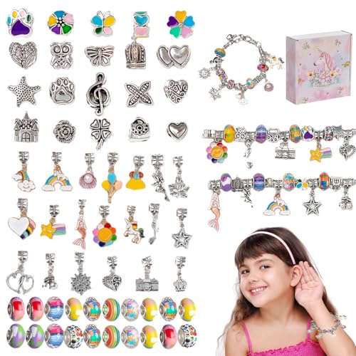 Schmuckherstellungsset für Mädchen, Perlenarmbandherstellungsset - Buntes Schmuckherstellungsset für Kinder. Perlenherstellungsset,Perlen-Bastelset für Kinder, Legierungs-Charm-Armband-Halsketten-Set von Generic